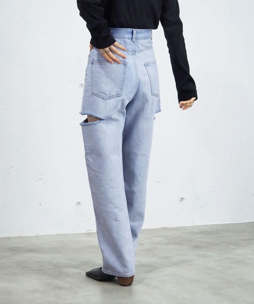 [tiptop] повреждение обработка Denim брюки M sax голубой женский 