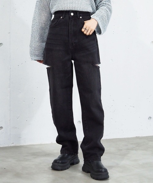 [tiptop] повреждение обработка Denim брюки M sax голубой женский 