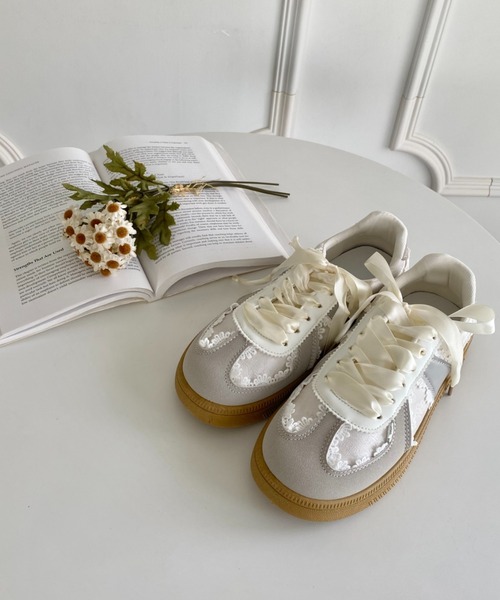 スニーカー サテンリボンレーススニーカー ジャーマンスニーカー