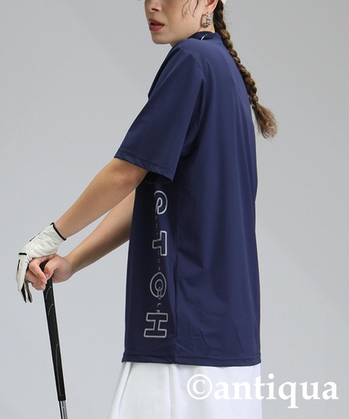   サイドロゴ Tシャツ antiqua tシャツ 「STCH」サイドロゴモックネックトップス