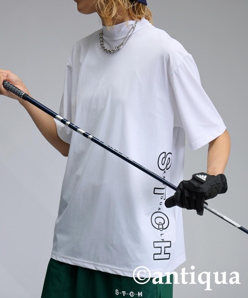   サイドロゴ Tシャツ antiqua tシャツ 「STCH」サイドロゴモックネックトップス