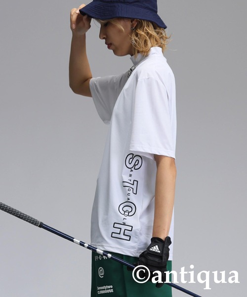   サイドロゴ Tシャツ antiqua tシャツ 「STCH」サイドロゴモックネックトップス