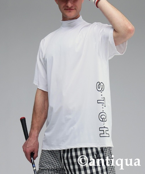   サイドロゴ Tシャツ antiqua tシャツ 「STCH」サイドロゴモックネックトップス