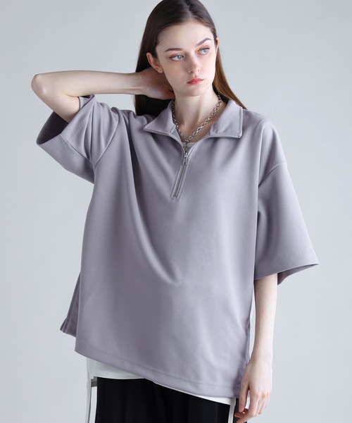 SOCCE tシャツ カットジョーゼットサイドジップハーフジップカットソー