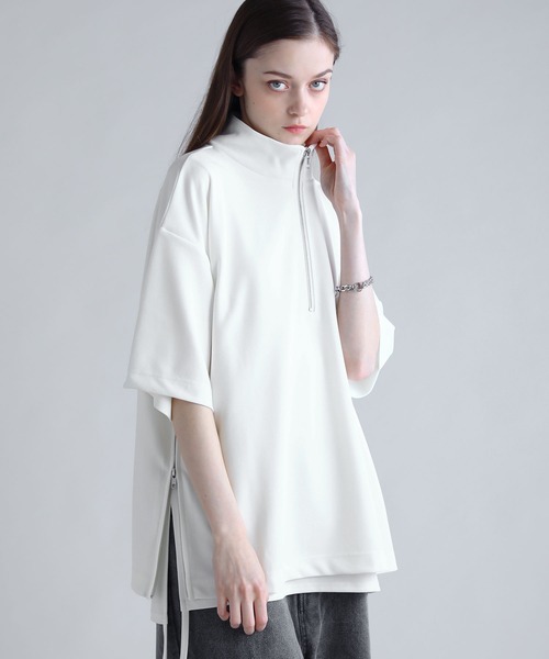 SOCCE tシャツ カットジョーゼットサイドジップハーフジップカットソー