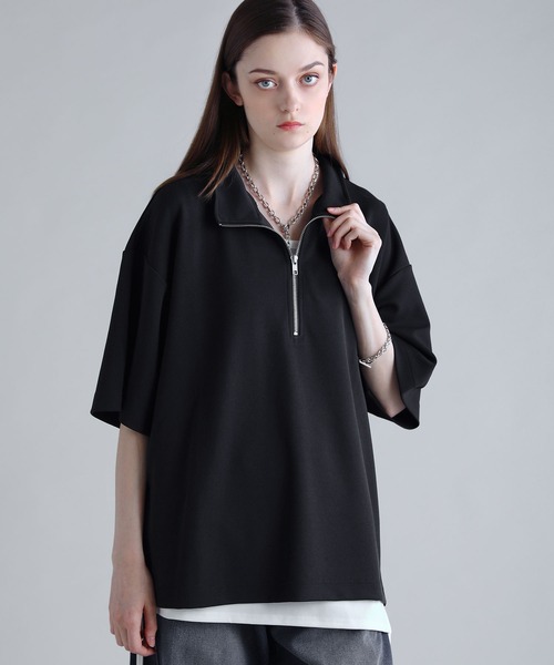 SOCCE tシャツ カットジョーゼットサイドジップハーフジップ