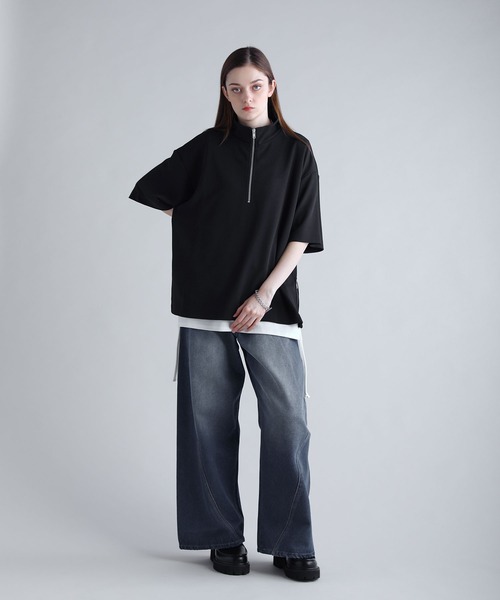 SOCCE tシャツ カットジョーゼットサイドジップハーフジップ