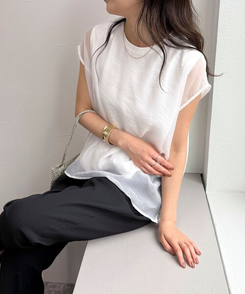 「fredy emue」 ノースリーブブラウス 38 ライトグレー レディース fredy emue ブラウス シャツ シアーオーガンジーレイヤード