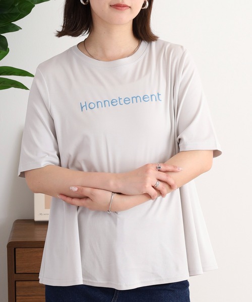 tシャツ EGLANTINE ロゴプリントAライン半袖Tシャツ「日本製」 レディース