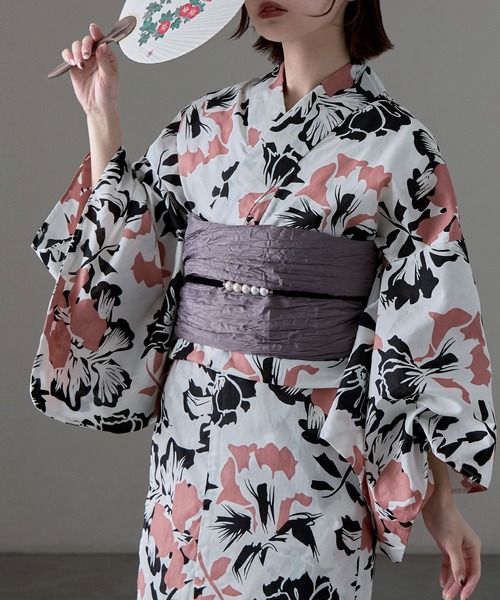 asaka 着付けのいらない簡単セパレート綿浴衣＋しわ兵児帯 2点セット 着付けのいらない簡単セパレート綿浴衣＋しわ兵児帯 2点セット