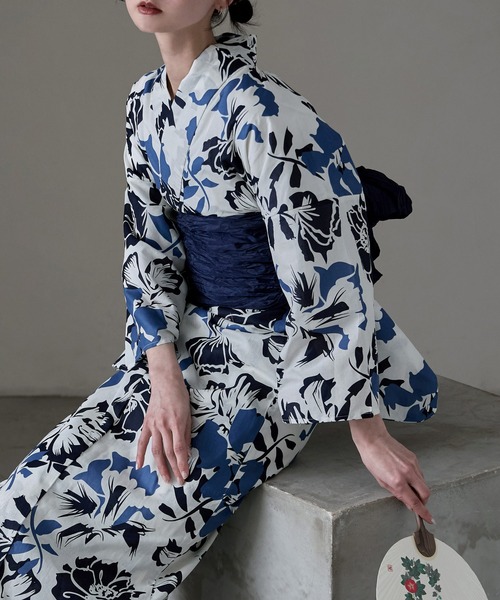 asaka 着付けのいらない簡単セパレート綿浴衣＋しわ兵児帯 2点セット Amazon.co.jp: [asaka] セパレート綿浴衣＋しわ兵児帯 2点セット