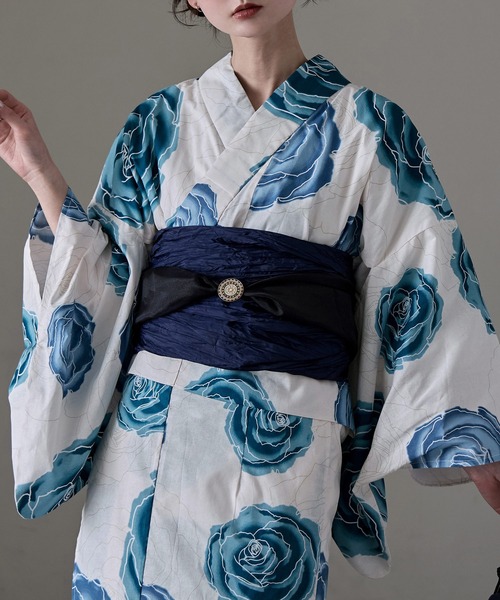 asaka着付けのいらない簡単セパレート綿浴衣＋しわ兵児帯 2点セット 着付けのいらない簡単セパレート綿浴衣＋しわ兵児帯 2点セット