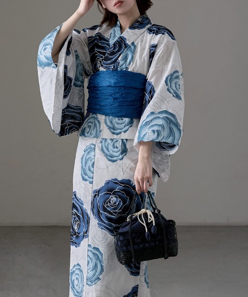asaka 着付けのいらない簡単セパレート綿浴衣＋しわ兵児帯 2点セット 着付けのいらない簡単セパレート綿浴衣＋しわ兵児帯 2点セット
