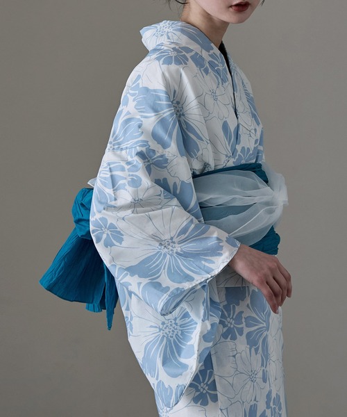 asaka 着付けのいらない簡単セパレート綿浴衣＋しわ兵児帯 2点セット asaka 浴衣 浴衣セット レディース 着付けのいらない簡単二部式
