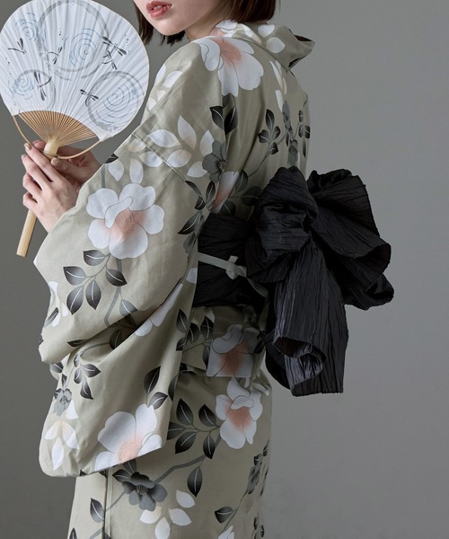 asaka 着付けのいらない簡単セパレート綿浴衣＋しわ兵児帯 2点セット 着付けのいらない簡単セパレート綿浴衣＋しわ兵児帯 2点セット