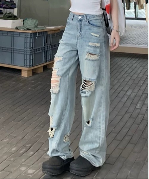 M THING　21aw ワイドダメージデニム FINEnough ジーンズ デニム デニムパンツ ダメージ加工ワイド