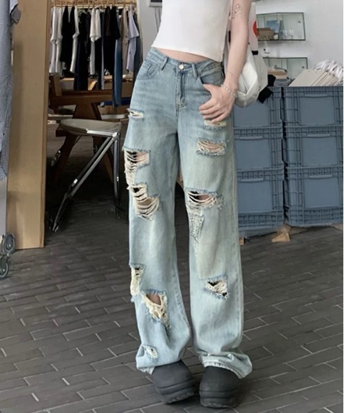 M THING　21aw ワイドダメージデニム FINEnough ジーンズ デニム デニムパンツ ダメージ加工ワイド