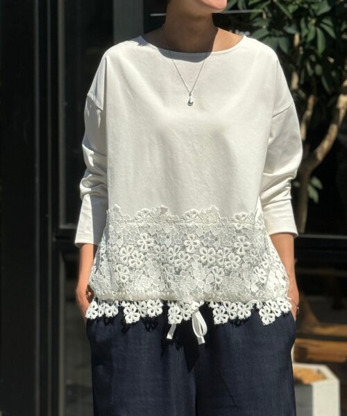 【BEARDSLEY】レース切替カットソー　白　SIZEF BEARDSLEY tシャツ 裾レースカットソー レディース : ZOZOTOWN