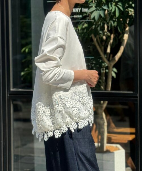 BEARDSLEY 綿100％ カットソー　チュニック　レース　ブラック　レース BEARDSLEY - BEARDSLEY 袖レースギャザーブラウス ブラック