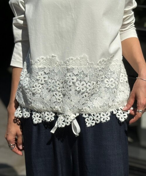 【BEARDSLEY】レース切替カットソー　白　SIZEF BEARDSLEY tシャツ 裾レースカットソー レディース : ZOZOTOWN
