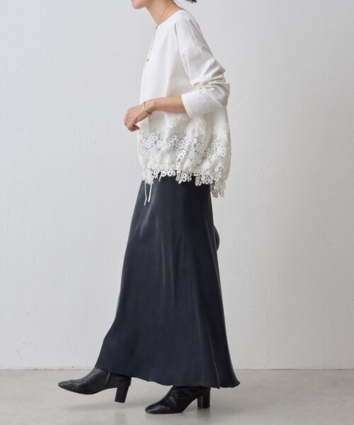 【BEARDSLEY】レース切替カットソー　白　SIZEF BEARDSLEY tシャツ 裾レースカットソー レディース : ZOZOTOWN