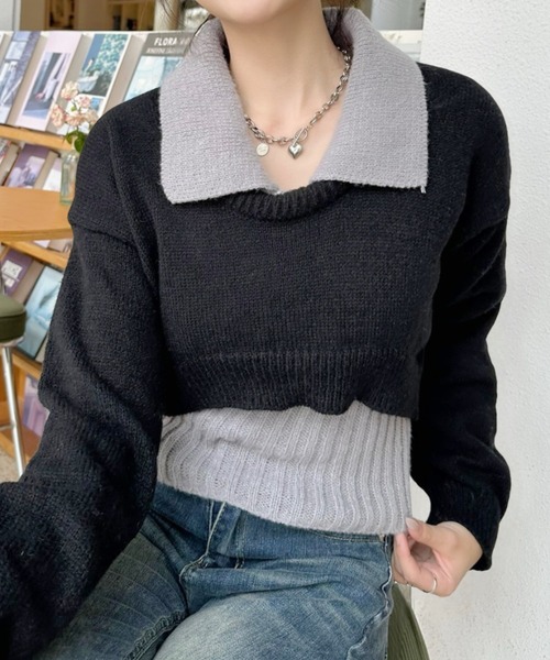 Ada. ニット セーター 2pcsセット レイヤード クロップド ニット Ada. ニット セーター 2pcsセット レイヤード クロップド ニット
