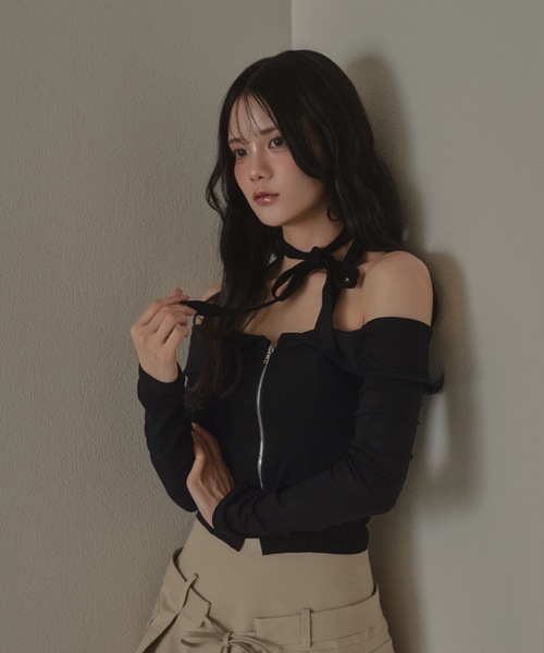 M DOLLY tシャツ ribbon severa zipup tops / リボンセヴェーラジップ