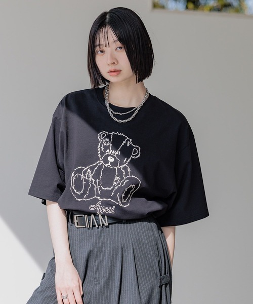 「Anui」 半袖Tシャツ MEDIUM チャコールグレー レディース_画像4