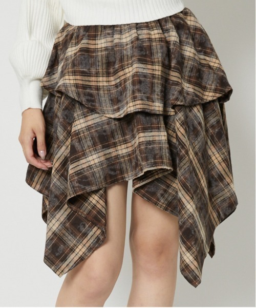 スカート 「イレヘムフレア×ダメージ風チェック」レディース ミニスカート 個性派 春夏秋冬 | ブランド登録なし
