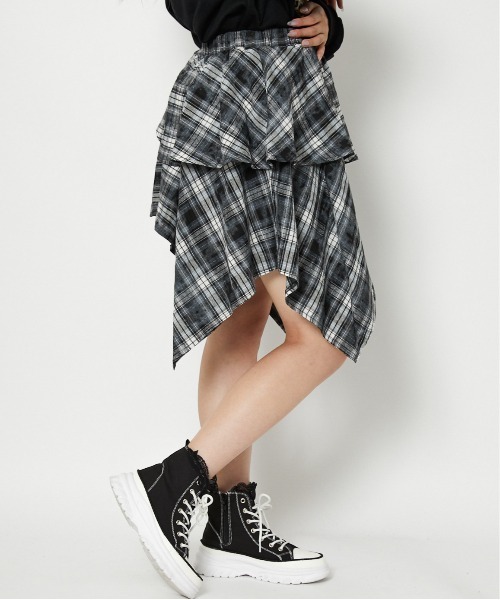 スカート 「イレヘムフレア×ダメージ風チェック」レディース ミニスカート 個性派 春夏秋冬 | ブランド登録なし | 05