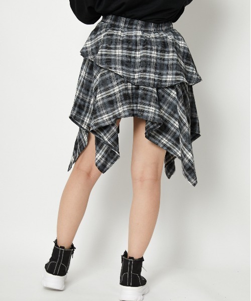 スカート 「イレヘムフレア×ダメージ風チェック」レディース ミニスカート 個性派 春夏秋冬 | ブランド登録なし | 06