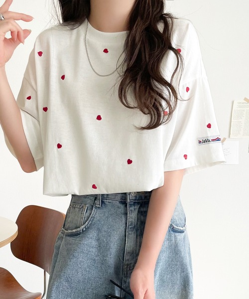 「Java」 半袖Tシャツ LARGE ホワイト×レッド レディース | Java