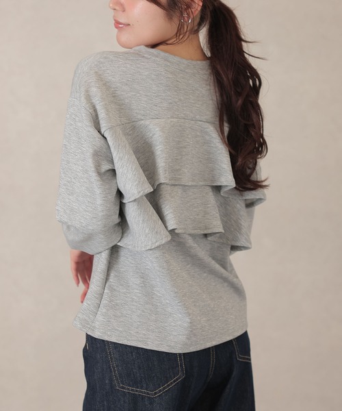 DAYRA tシャツ ソリッドカラー バック フリル コンパクト プルオーバー