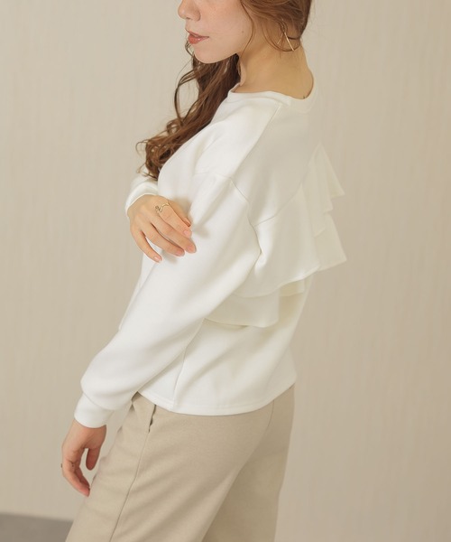 DAYRA tシャツ ソリッドカラー バック フリル コンパクト プルオーバー