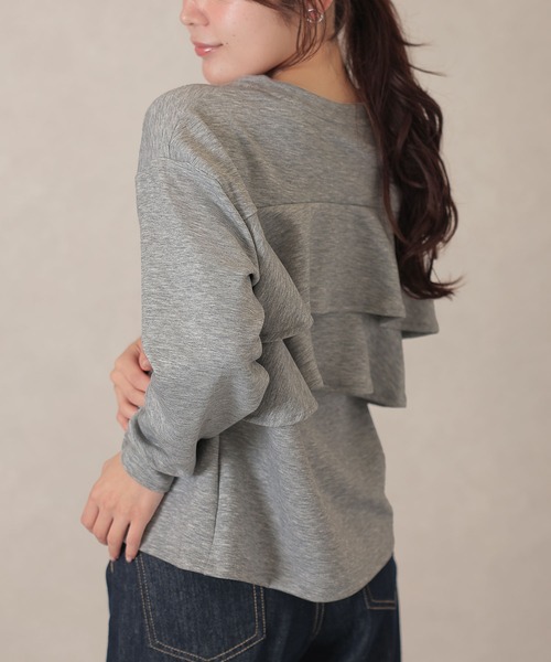 DAYRA tシャツ ソリッドカラー バック フリル コンパクト プルオーバー