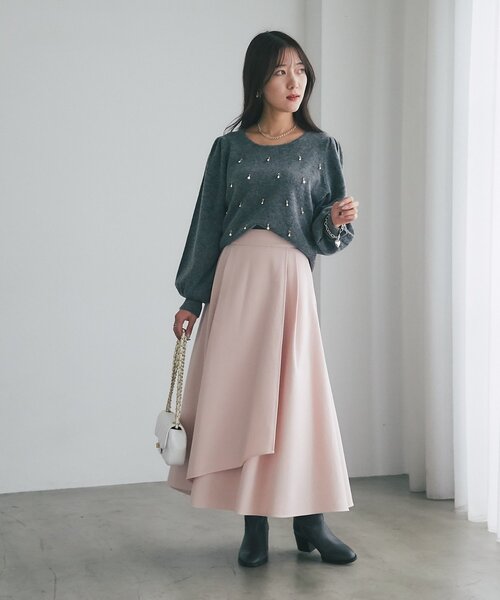 ラブティックボンボン　 「お上品シルエット」アシメラップ風フレアスカート La boutique Bonbon（ラブティックボンボン） スカート 「お上品