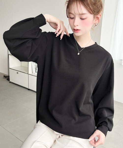 moment+ tシャツ しわになりにくい長袖ストレッチジョーゼットVネックT