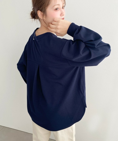 moment+ tシャツ しわになりにくい長袖ストレッチジョーゼットVネックT