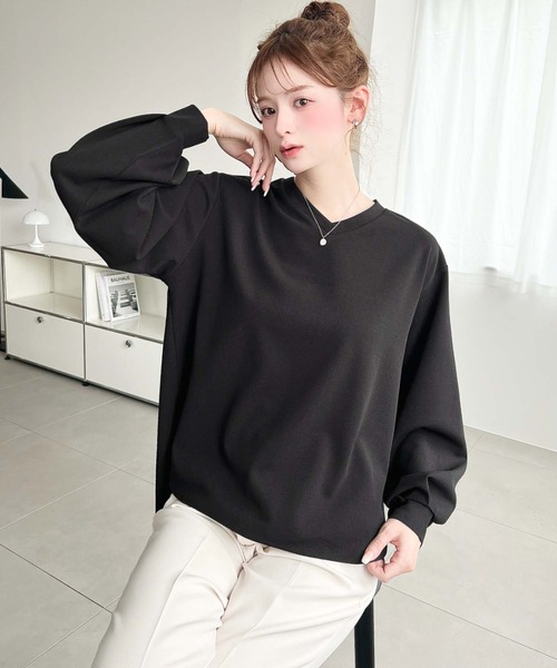 moment+ tシャツ しわになりにくい長袖ストレッチジョーゼットVネックT