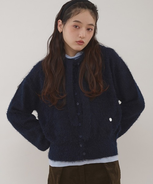 MUHET（ミュエータ） カーディガン shaggy hooded ribbon knit