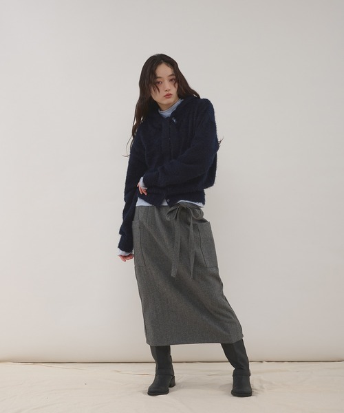 MUHET（ミュエータ） カーディガン shaggy hooded ribbon knit