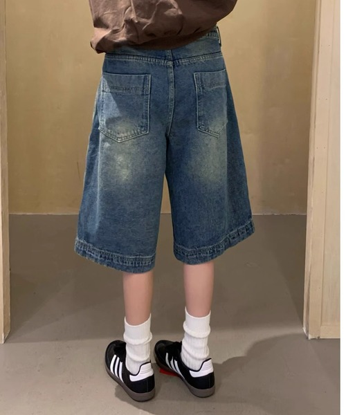 「MEMECLE」 デニムハーフパンツ L ブルー レディース_画像8