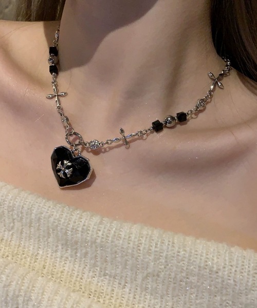 ALMO ネックレス 「456785」ブラックハートクロスネックレス(RO