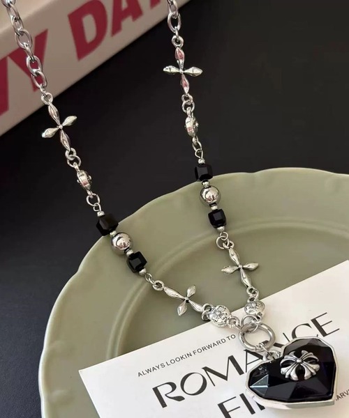 ALMO ネックレス 「456785」ブラックハートクロスネックレス(RO