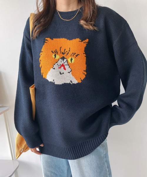 「AS KNOW AS plus」 長袖ニット FREE ネイビー レディース_画像2