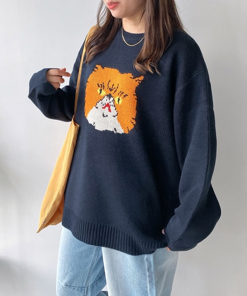 「AS KNOW AS plus」 長袖ニット FREE ネイビー レディース_画像3