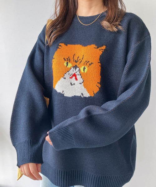 「AS KNOW AS plus」 長袖ニット FREE ネイビー レディース_画像4