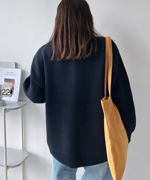 「AS KNOW AS plus」 長袖ニット FREE ネイビー レディース_画像6