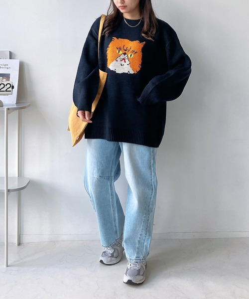 「AS KNOW AS plus」 長袖ニット FREE ネイビー レディース_画像8