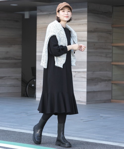 「F by ROSSO」 長袖ワンピース 38 ブラック レディース_画像4